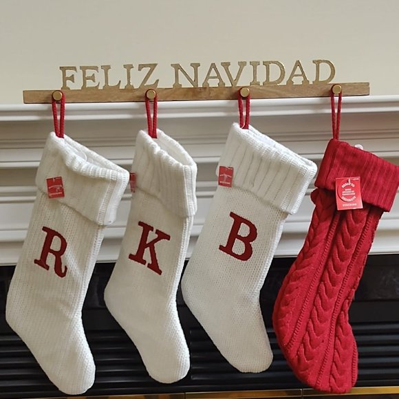 Threshold Stocking Wooden Holder Feliz Navidad Golden Letters 26in L - Picture 4 of 12